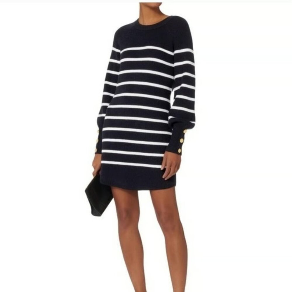 Intermix $325 Nimah Merino Wool Navy/White Striped Sweater Mini Dress, Size XS